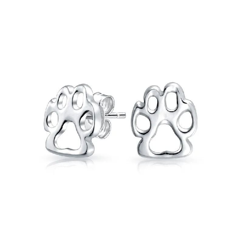 BFF Animal Lover Paw Print Stud Earrings for Pet Dog Cat in Sterling Silver