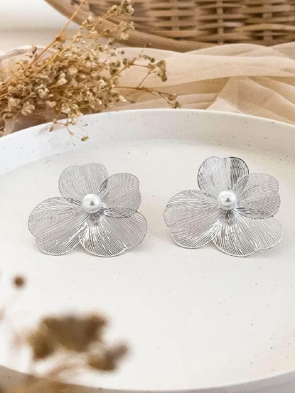 Camellia Brushed Finish Stud Earrings