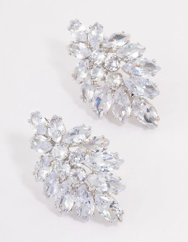 Rhodium Marquise Statement Stud Earrings