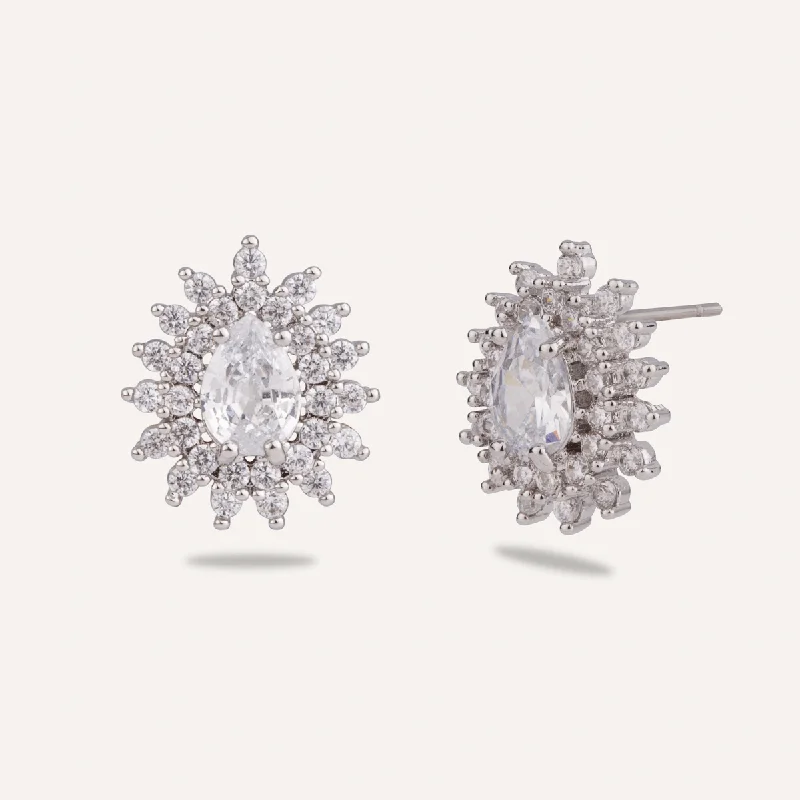 Elizabeth Cubic Zirconia Flare Stud Earrings In Silver-Tone