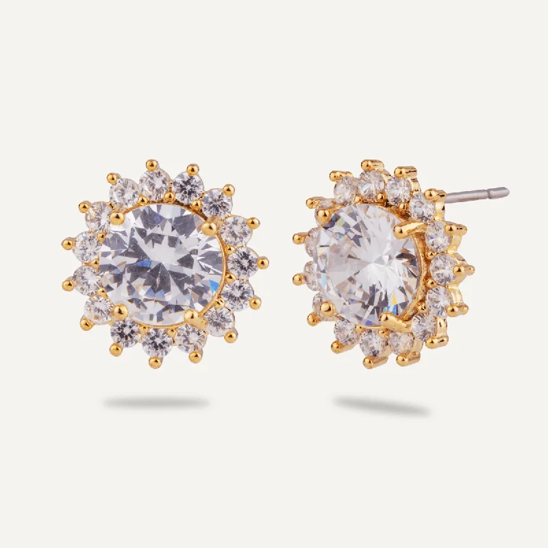 Elizabeth Flare Cubic Zirconia Stud Earrings In Gold-Tone