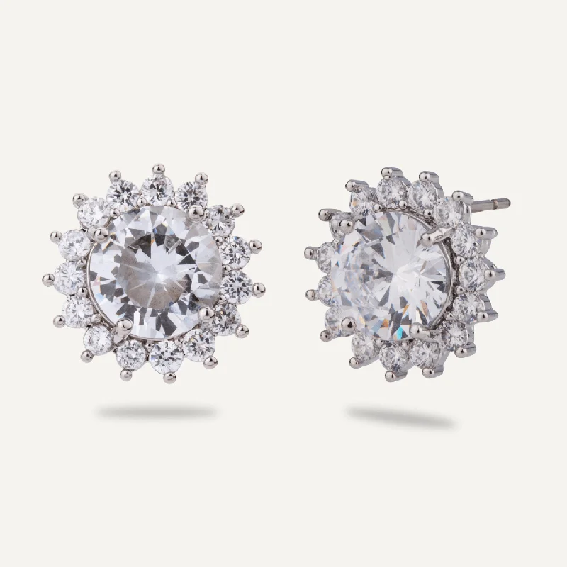 Elizabeth Flare Cubic Zirconia Stud Earrings In Silver-Tone