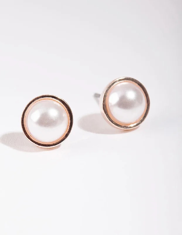 Rose Gold Pearl Casting Stud Earrings