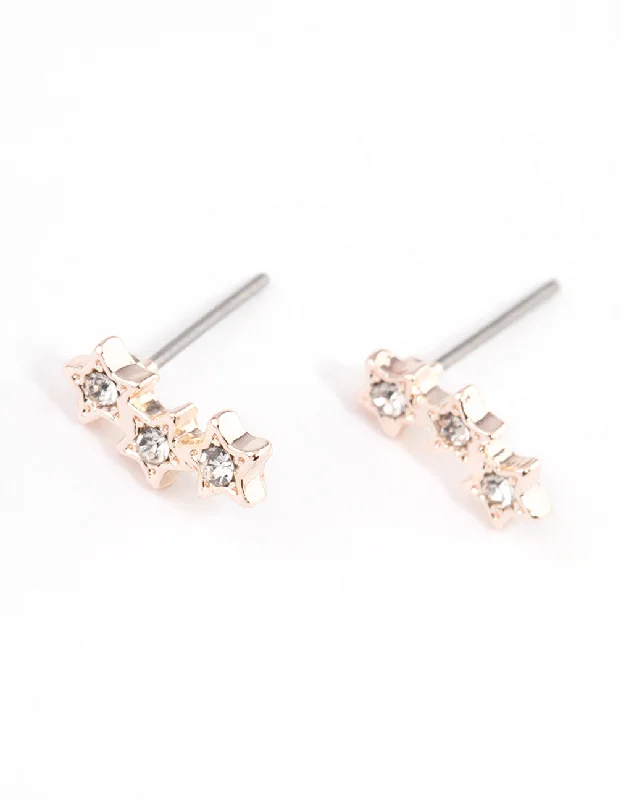 Rose Gold Star Crawler Stud Earrings