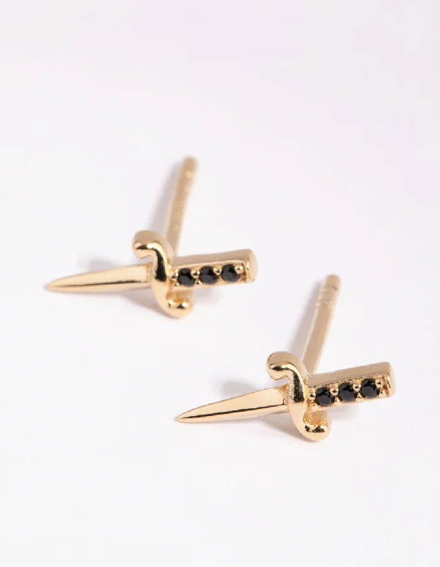 Gold Plated Sterling Silver Dagger Stud Earrings