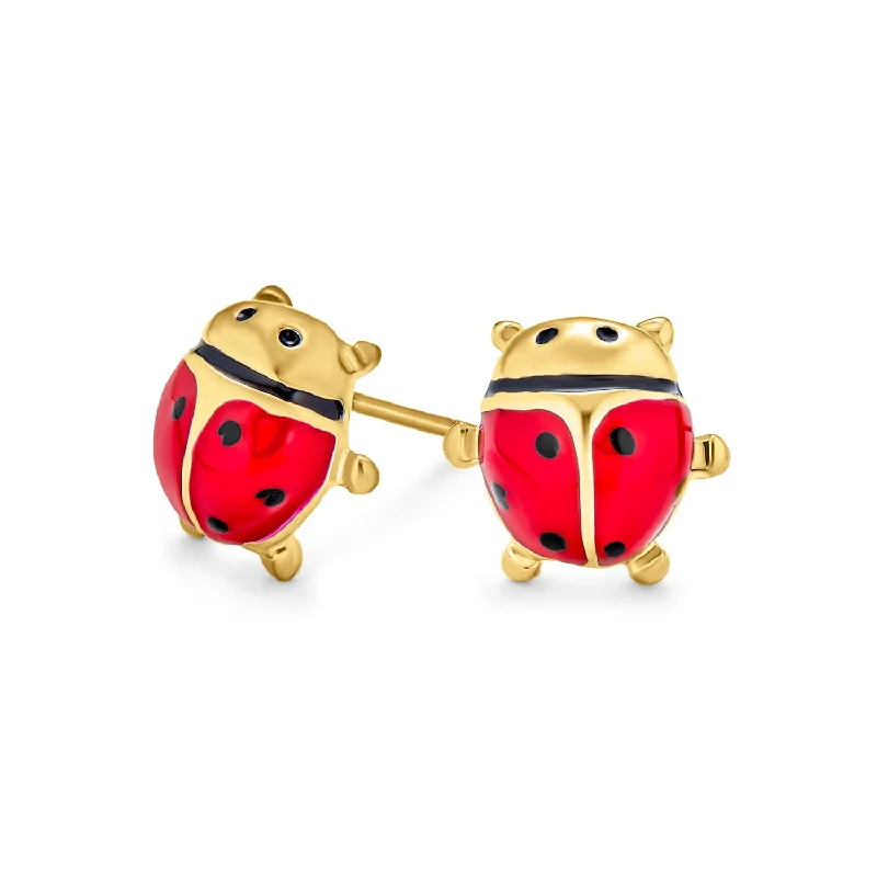 Ladybird Lucky Summer Garden Insect Red Ladybug Stud Earrings, Silver or Gold