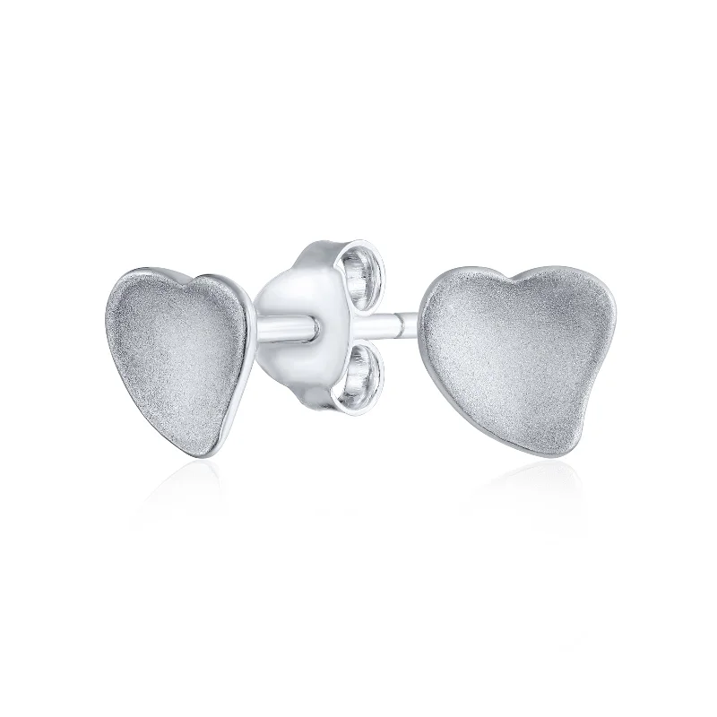 Minimalist Heart Shaped Stud Earrings in Polished Sterling Silver for Girlfriend