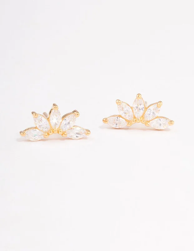 Gold Plated Sterling Silver Cubic Zirconia Fan Stud Earrings