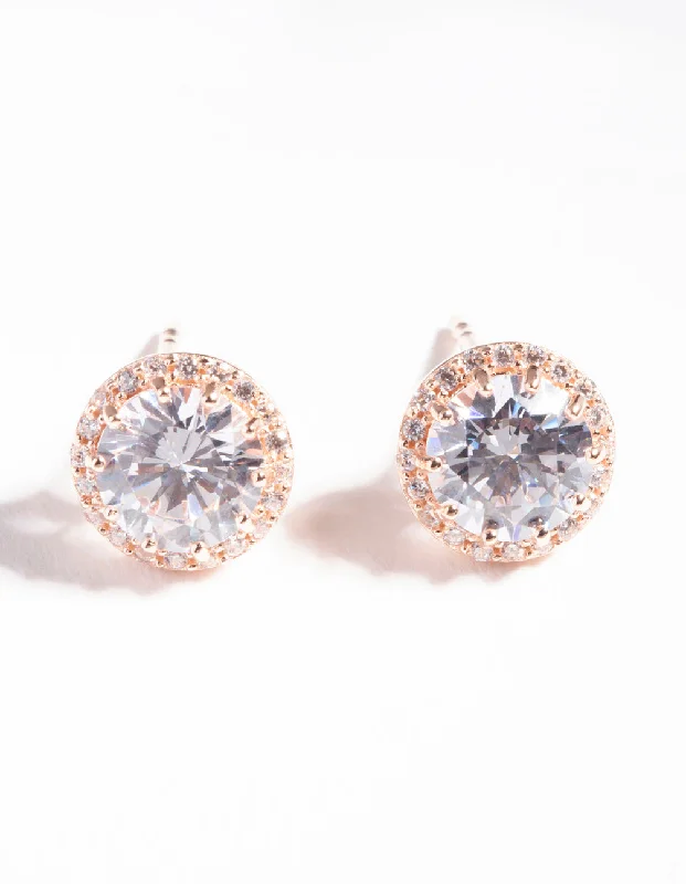 Rose Gold Plated Sterling Silver Cubic Zirconia Stud Earrings