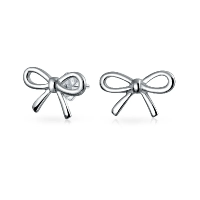 Rose Gold 925 Sterling Silver Stud Earrings with Tiny Ribbon Bow Design