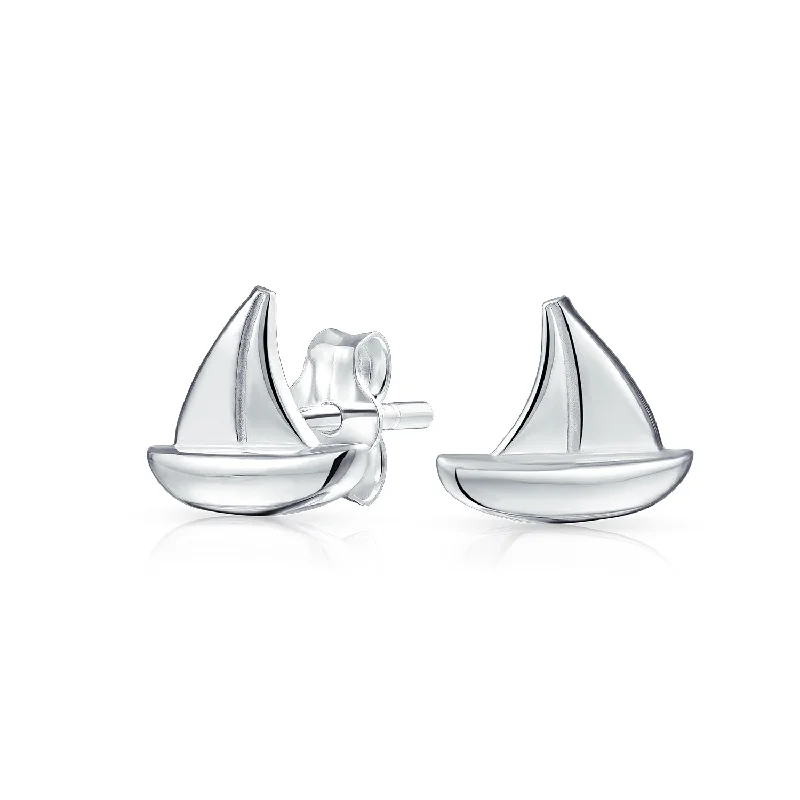 Bling Sterling Silver Sailboat Stud Earrings for Sea Lovers and Ocean Vacations