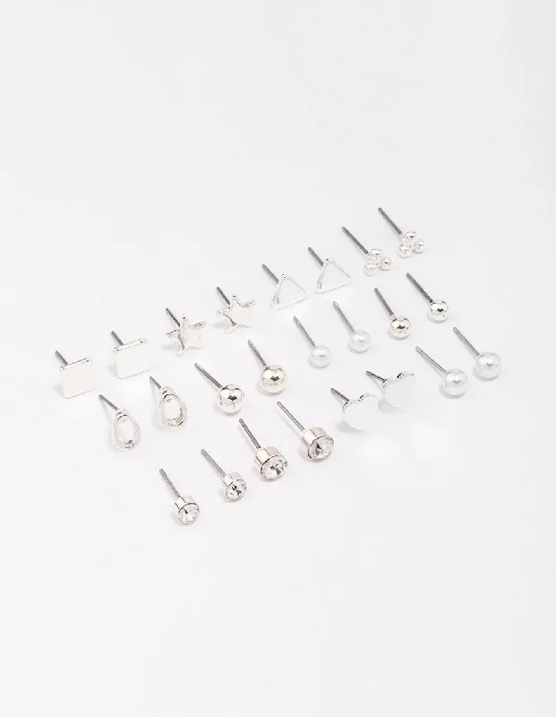 Silver Mixed Stud Earring 12-Pack