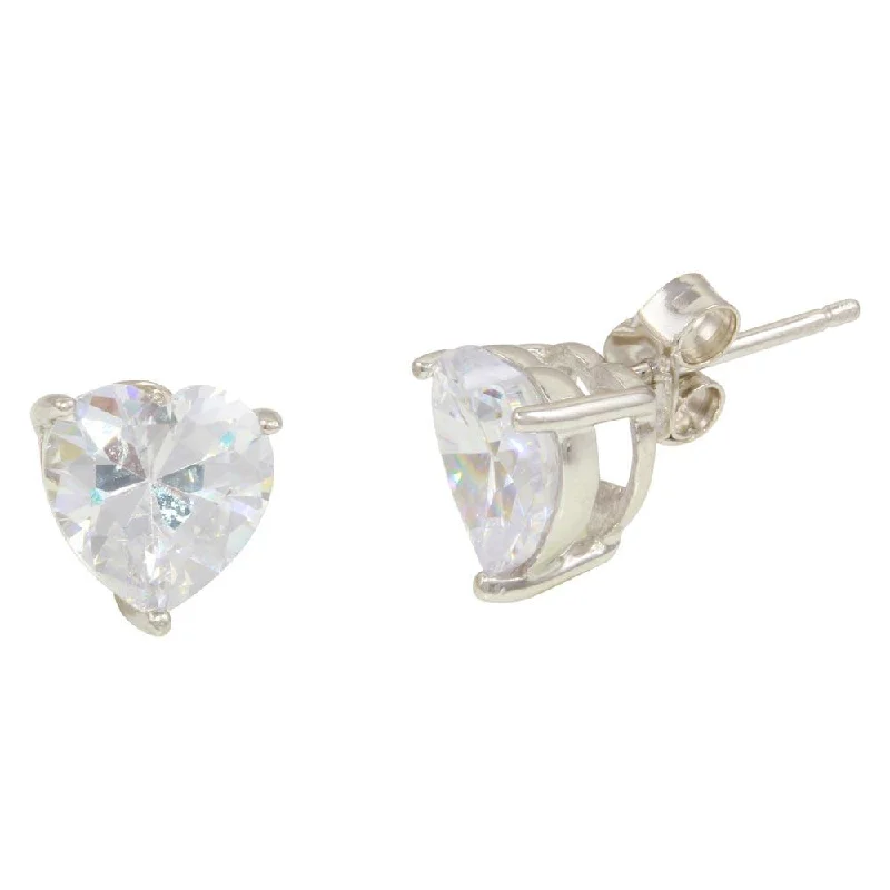 Rhodium Plated 925 Sterling Silver Heart Stone Stud Earrings - STE00467