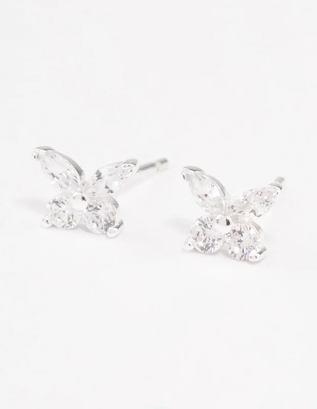 Sterling Silver Cubic Zirconia Butterfly Stud Earrings