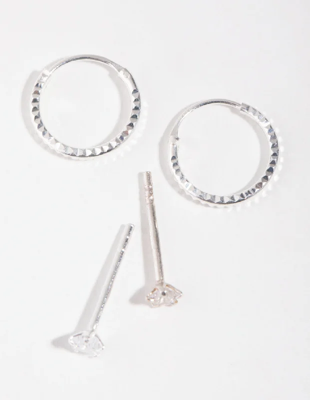 Sterling Silver Star Stud & Hoop Earrings