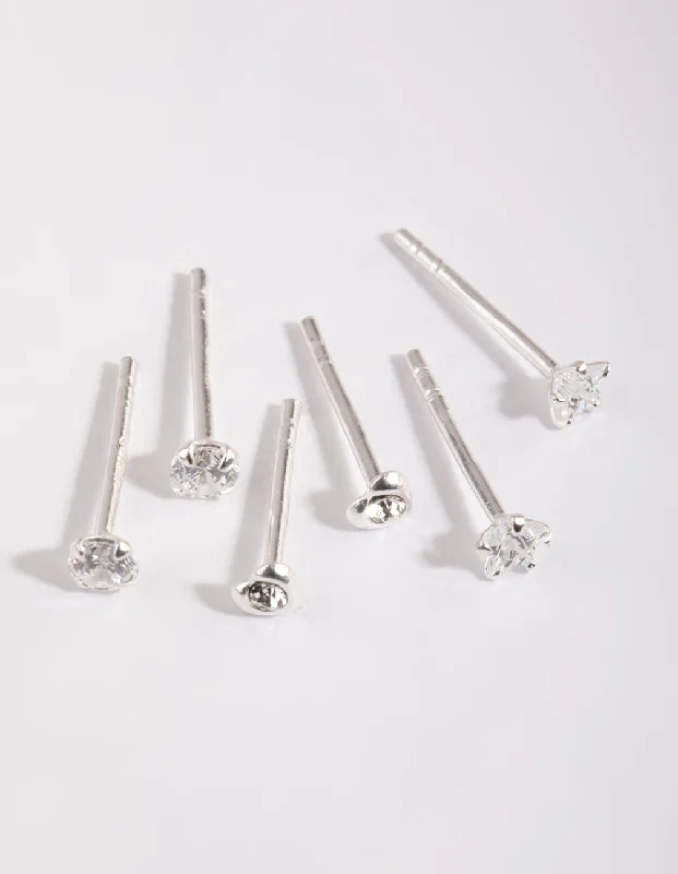 Sterling Silver Diamante Stud Earring Pack