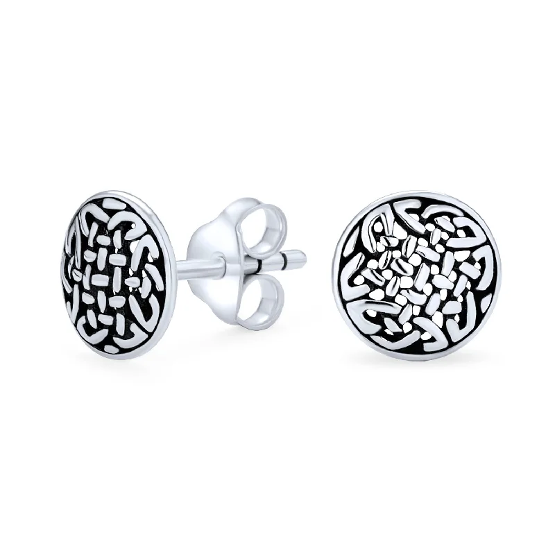 Unisex Viking Celtic Knot Stud Earrings in Oxidized Sterling Silver