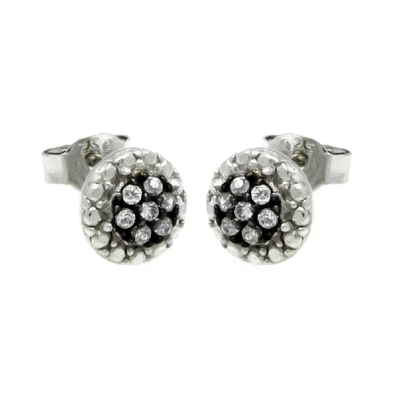 Silver 925 Black and Silver Rhodium Plated Round CZ Stud Earrings - STE00892