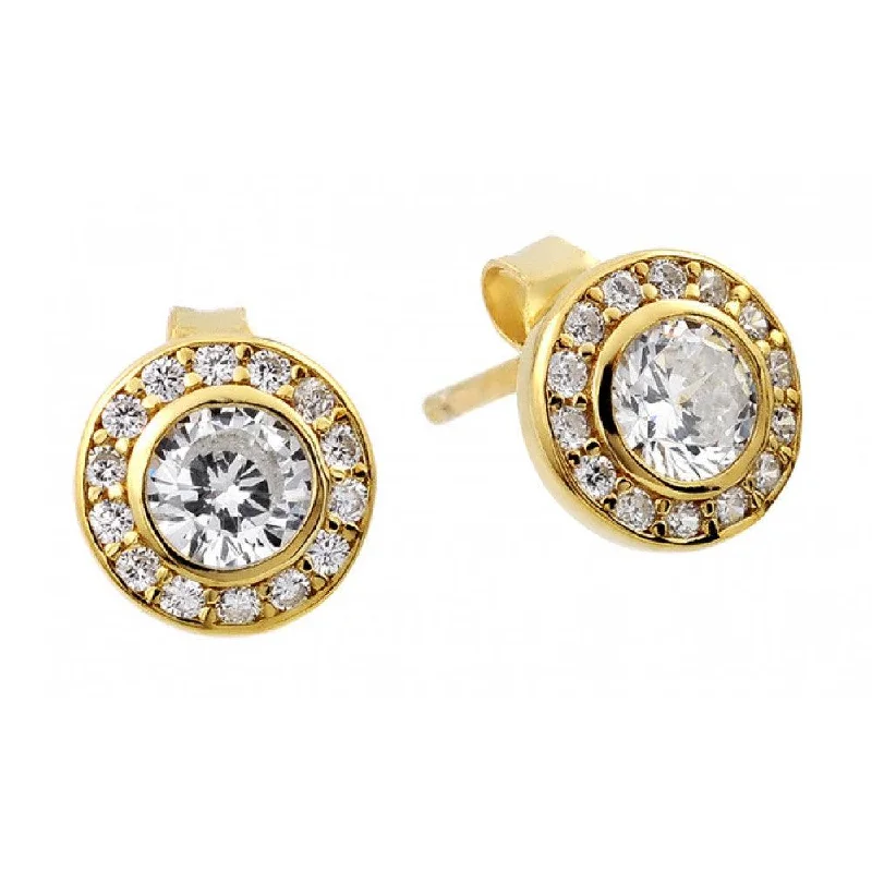 Silver 925 Gold and Rhodium Plated Round Clear CZ Stud Earrings - STE00965GP