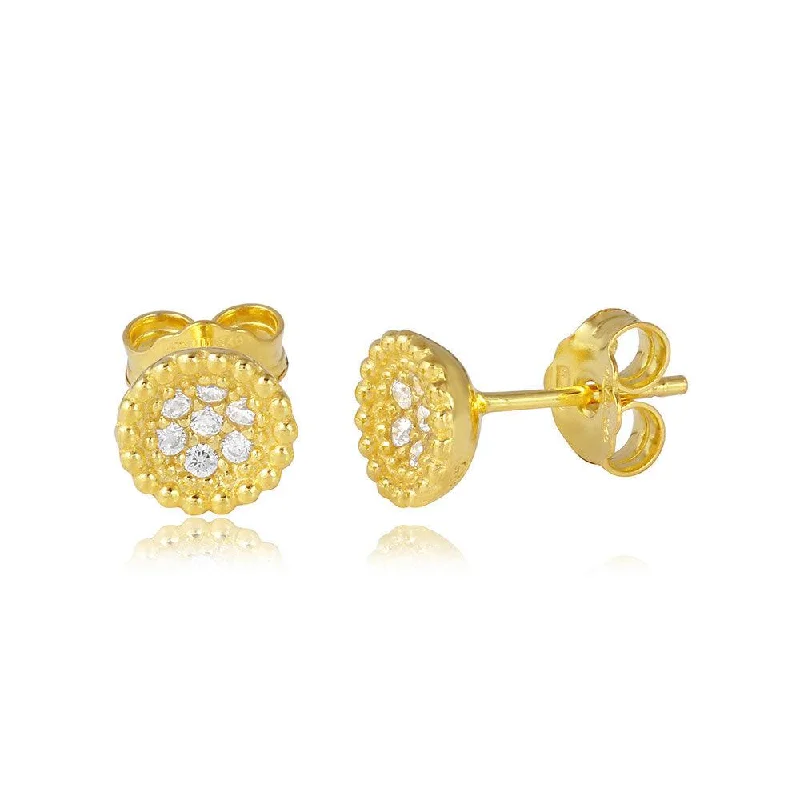 Silver 925 Gold Plated CZ Encrusted Bowl Shape Stud Earrings - ARE00008GP