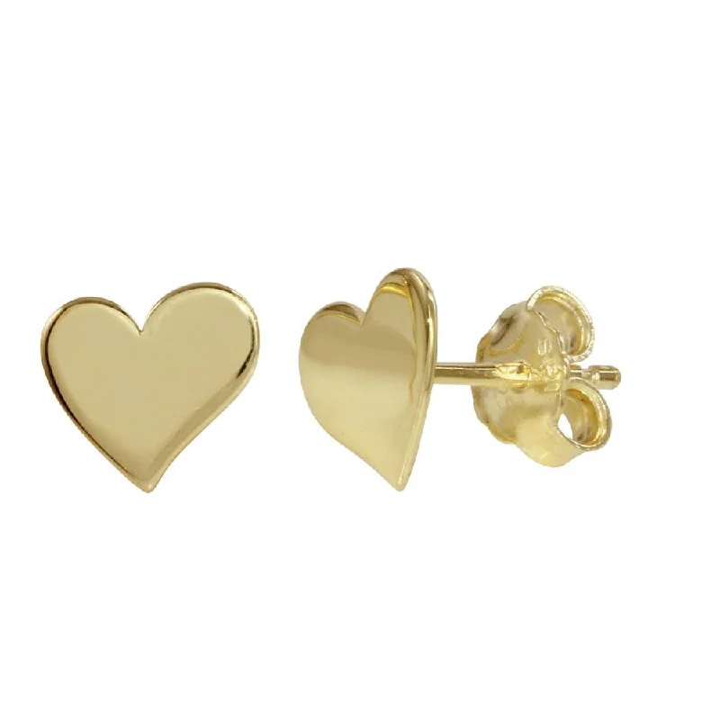 Gold Plated 925 Sterling Silver Flat Heart Stud Earrings - SOE00013