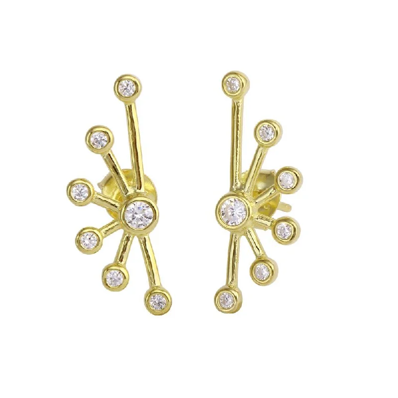 Gold Plated 925 Sterling Silver Half Web Design Stud Earrings with CZ - BGE00591