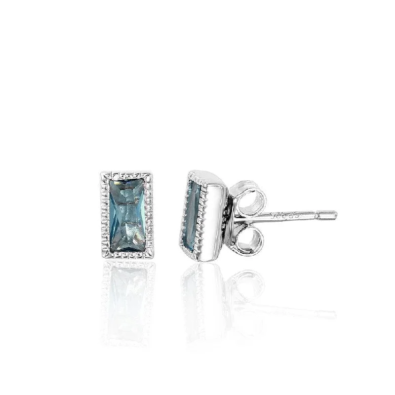 Silver 925 Rectangle Blue CZ Stud Earrings - STE01041BLU