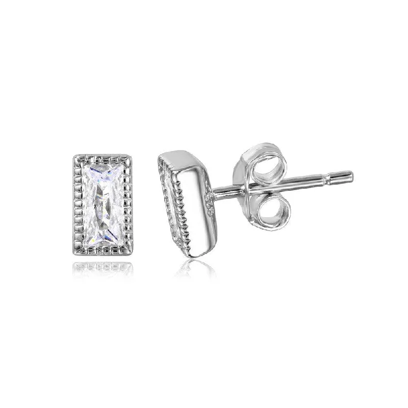 Silver 925 Rectangle Clear CZ Stud Earrings - STE01041