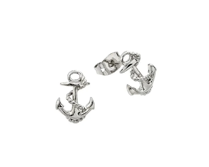 Silver 925 Rhodium Anchor Stud Earrings - BGE00376