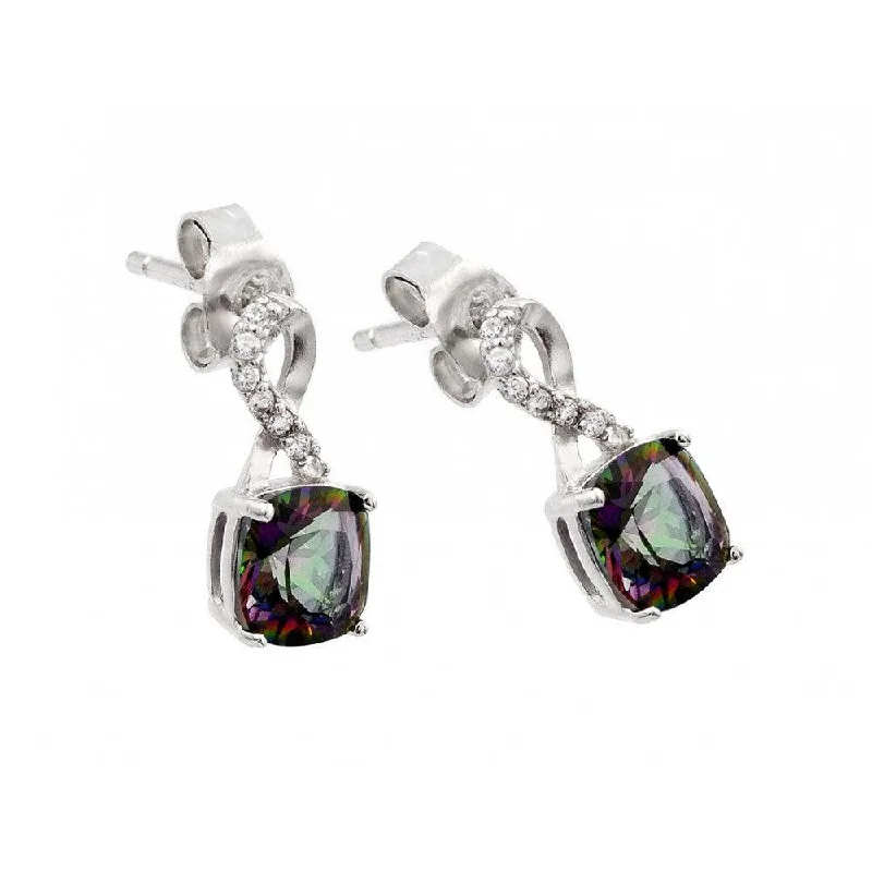 Silver 925 Rhodium Plated Synthetic Mystic Topaz Dangling Stud Earrings - STE00945