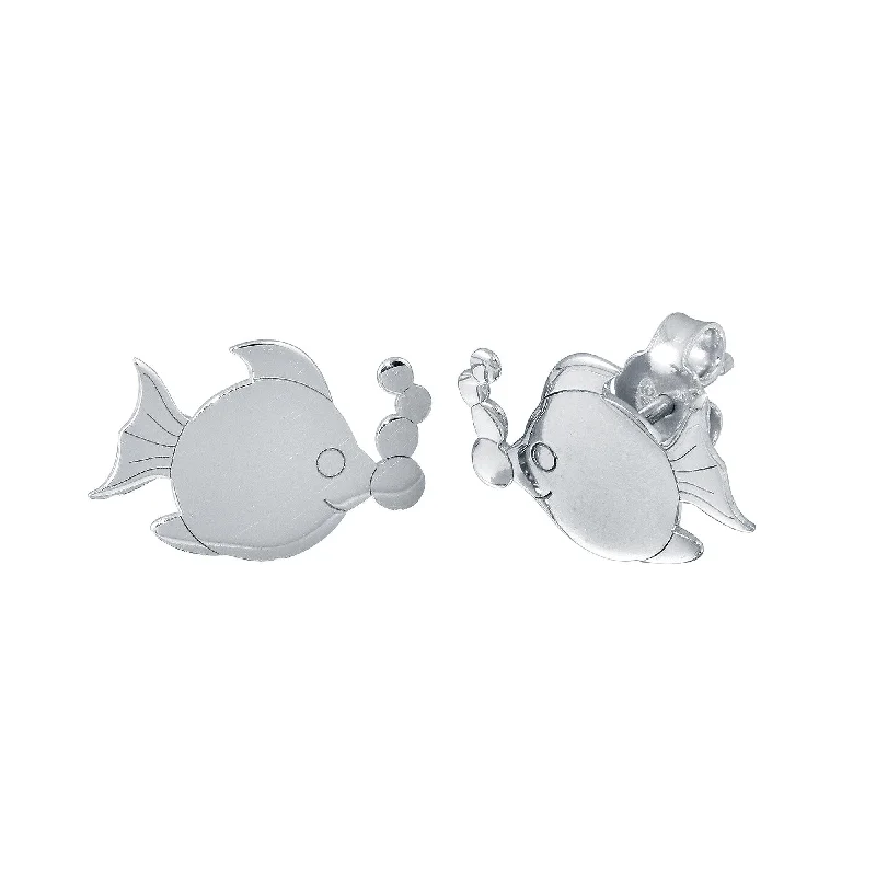 Rhodium Plated 925 Sterling Silver Bubble Fish Stud Earrings - SOE00033