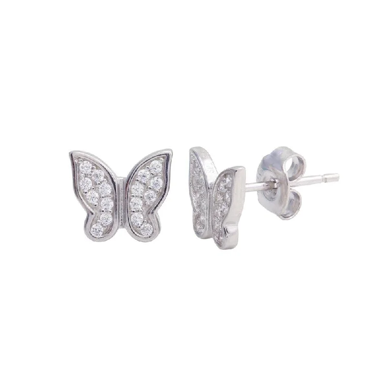 Rhodium Plated 925 Sterling Silver Butterfly CZ Stud Earrings - STE01199