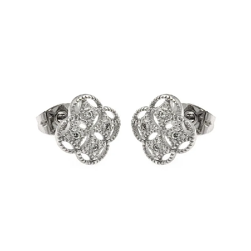 Silver 925 Rhodium Plated Clover CZ Stud Earrings - BGE00250