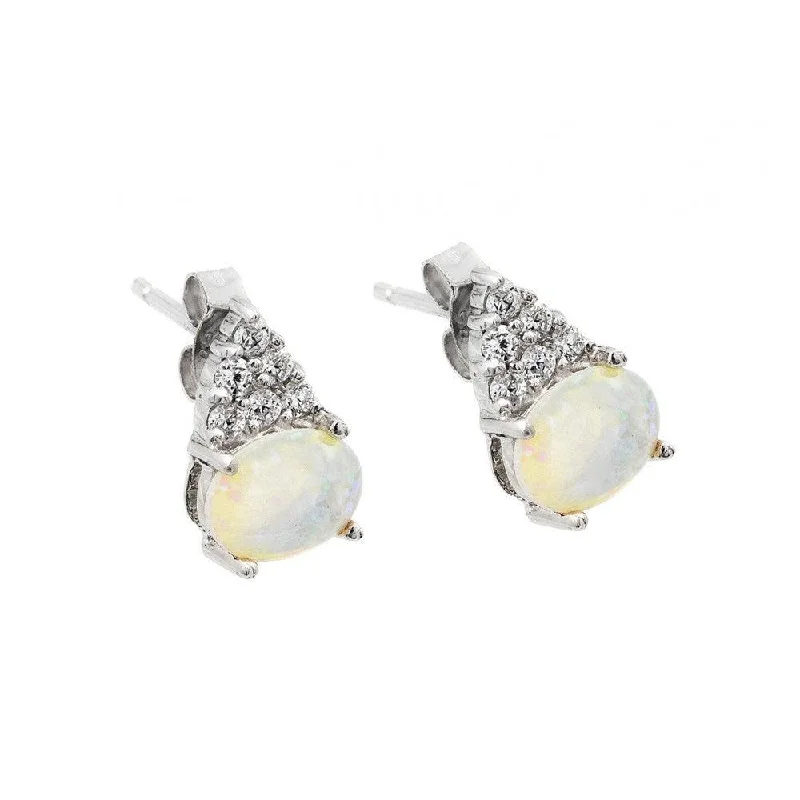 Silver 925 Rhodium Plated Cluster CZ Opal Stud Earrings - STE00944