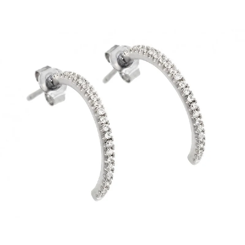 Silver 925 Rhodium Plated Crescent CZ Stud Earrings - STE00901