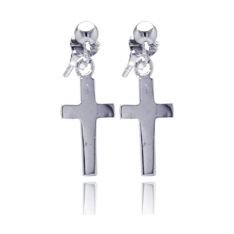 Silver 925 Rhodium Plated Cross Dangling Stud Earrings - STE00760