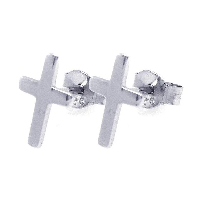 Silver 925 Rhodium Plated Cross Stud Earrings - STE00750