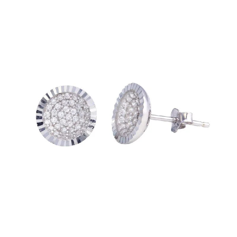 Rhodium Plated 925 Sterling Silver CZ Encrusted DC Bowl Shape Stud Earrings - STE01219