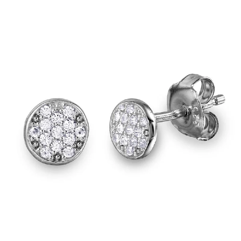 Silver 925 Rhodium Plated CZ Encrusted Disc Stud Earrings - GME00050