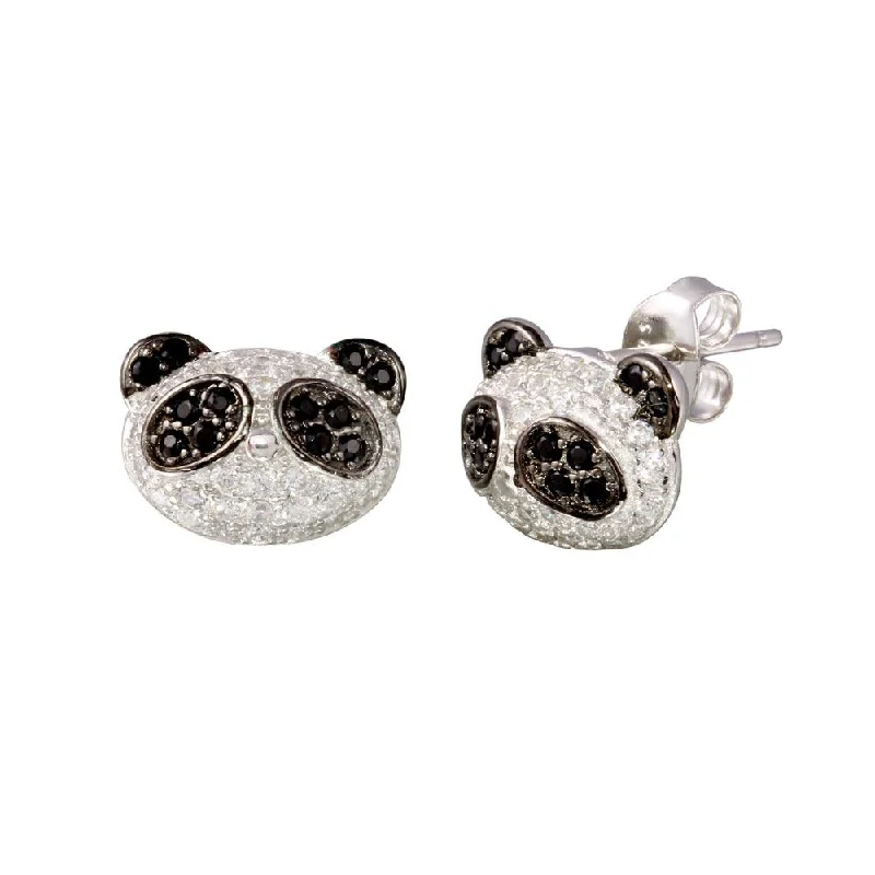 Rhodium Plated 925 Sterling Silver  CZ Encrusted Panda Stud Earrings -BGE00630