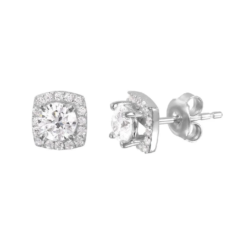 Silver 925 Rhodium Plated CZ Four-Prong Stud Earrings - GME00009