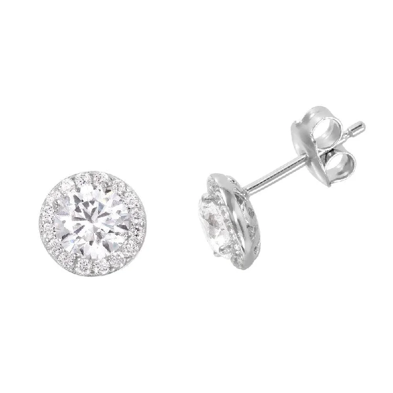 Silver 925 Rhodium Plated CZ Halo Stud Earrings GME00010RH