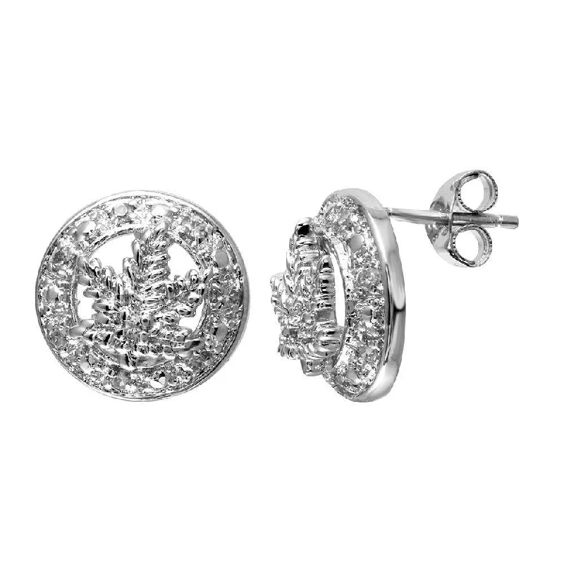 Final Price-Items Rhodium Plated 925 Sterling Silver CZ Marijuana Leaf Stud Earrings - STEM066CLR