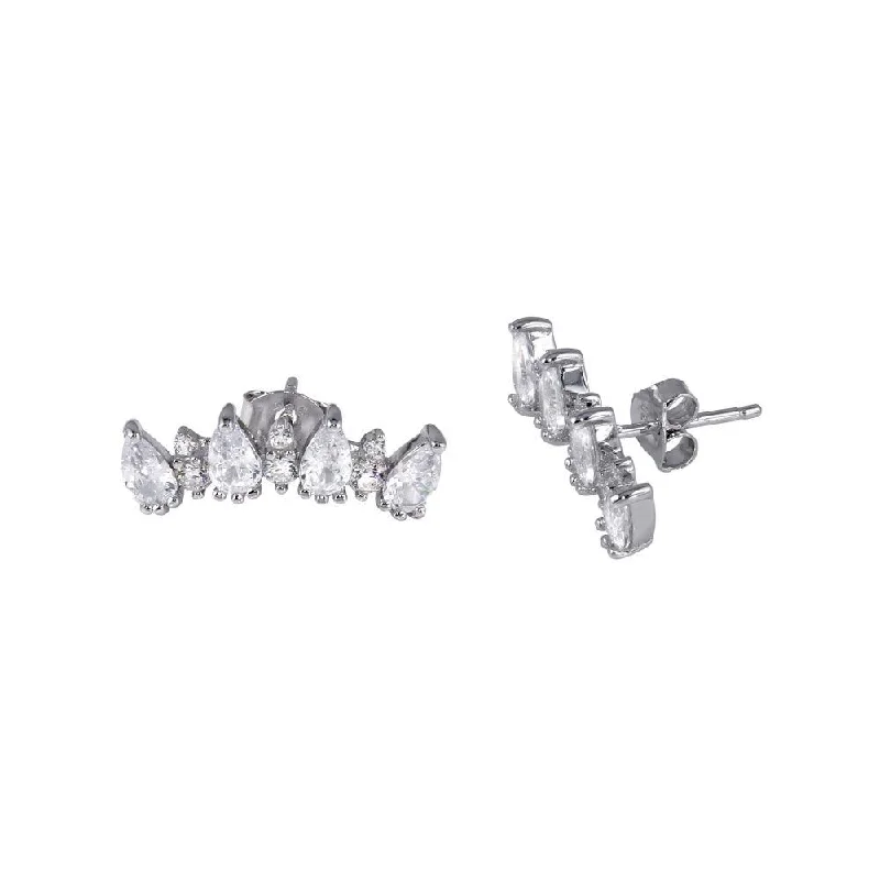 Rhodium Plated 925 Sterling Silver CZ Stud Earrings - BGE00572