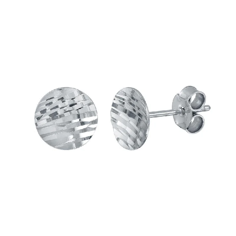 Rhodium Plated 925 Sterling Silver DC Curved Disc Stud Earrings - ECE00062RH