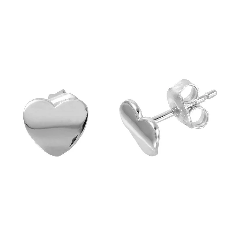 Silver 925 Rhodium Plated Flat Heart Shaped Stud Earrings - GME00015RH