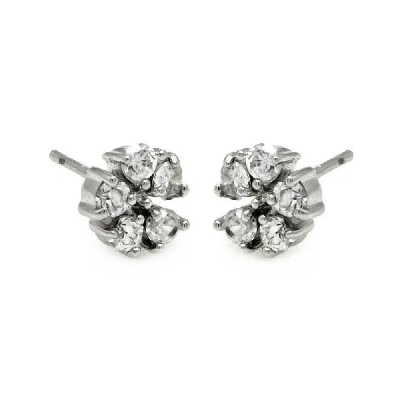 Silver 925 Rhodium Plated Flower CZ Stud Earrings - BGE00223