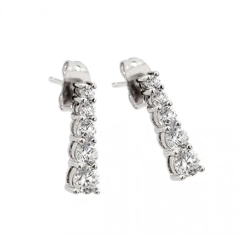 Silver 925 Rhodium Plated Graduated Round CZ Stud Earrings - BGE00402