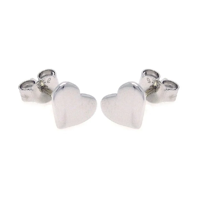 Silver 925 Rhodium Plated Heart Stud Earrings - STE00762