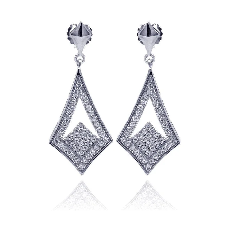 Silver 925 Rhodium Plated Micro Pave Clear Open Sharp Marquis CZ Dangling Stud Earrings - ACE00039